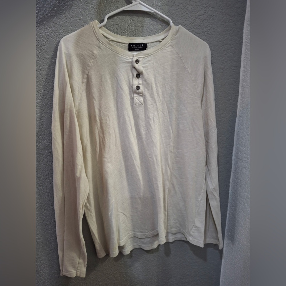 Velvet Cream Long Sleeve Henley Shirt